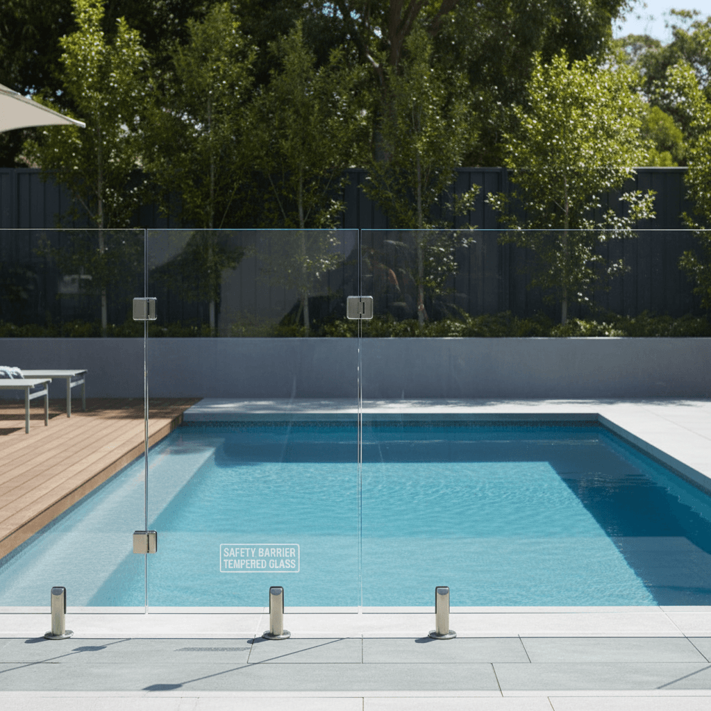 Frameless glass pool fence with clear panels