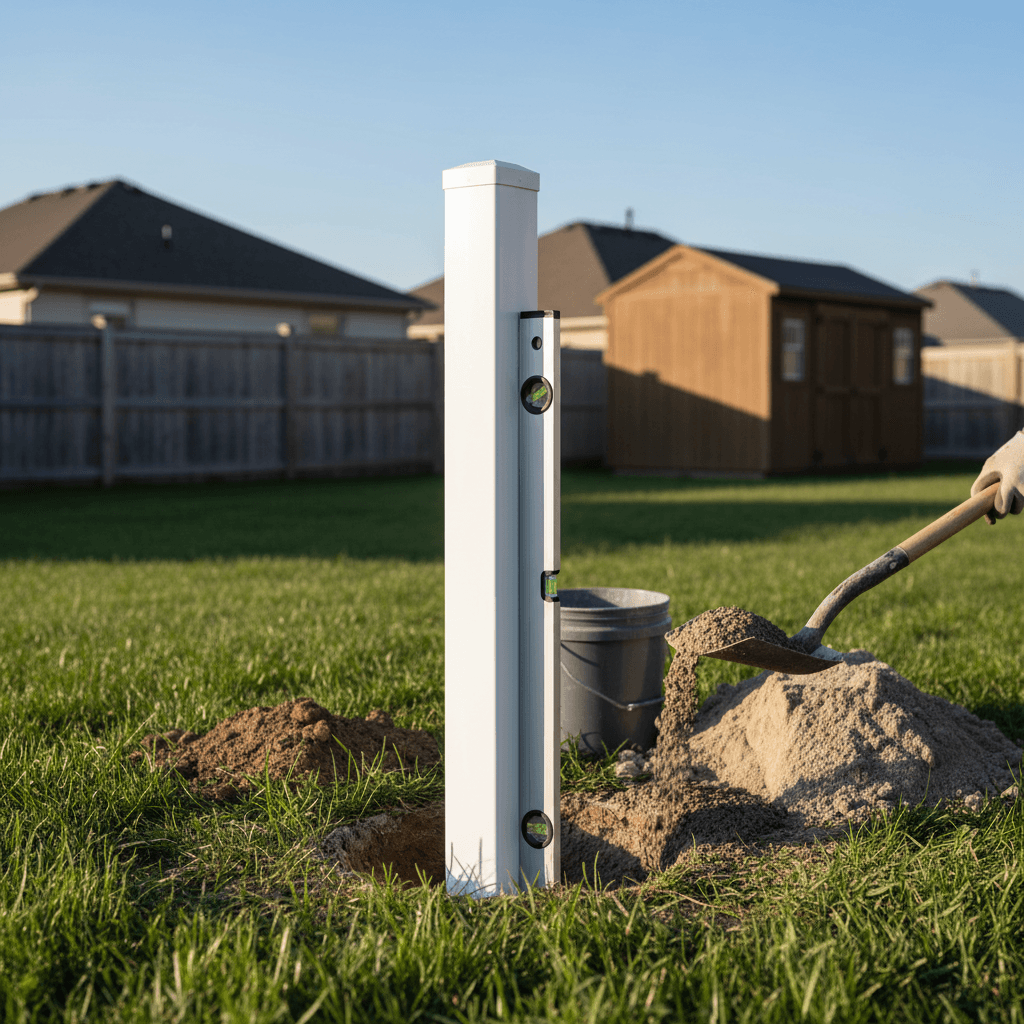 Setting a vinyl fence post in concrete
