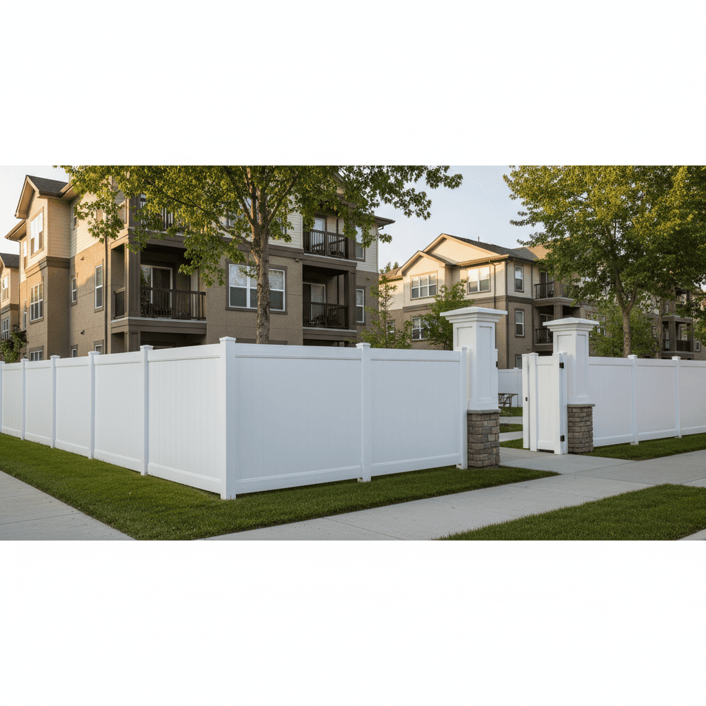 Vinyl privacy fence installation for multi-family residential property in Fort Wayne