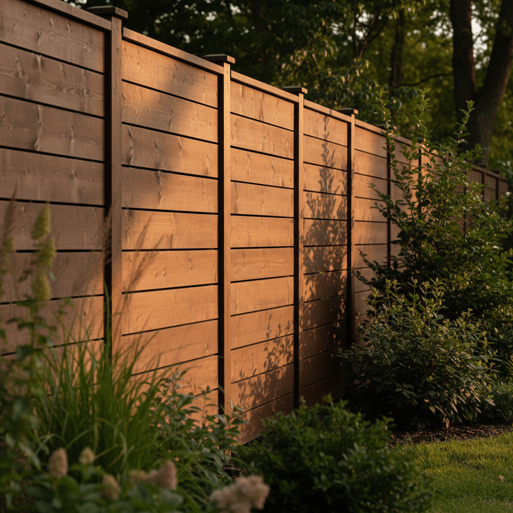 Custom wood privacy fence with horizontal slats
