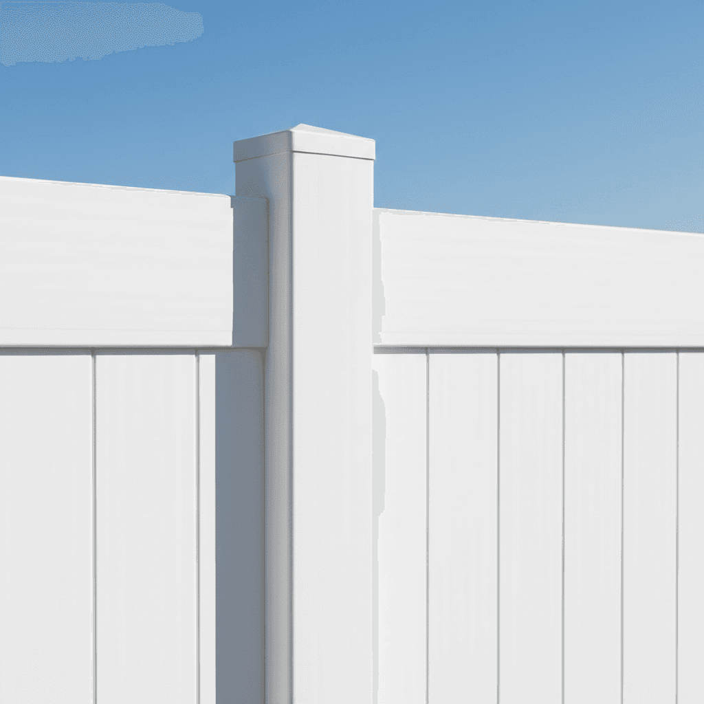 White vinyl fence panels in a suburban yard