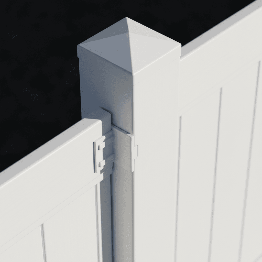 Vinyl fence installation detail showing joinery and panel work