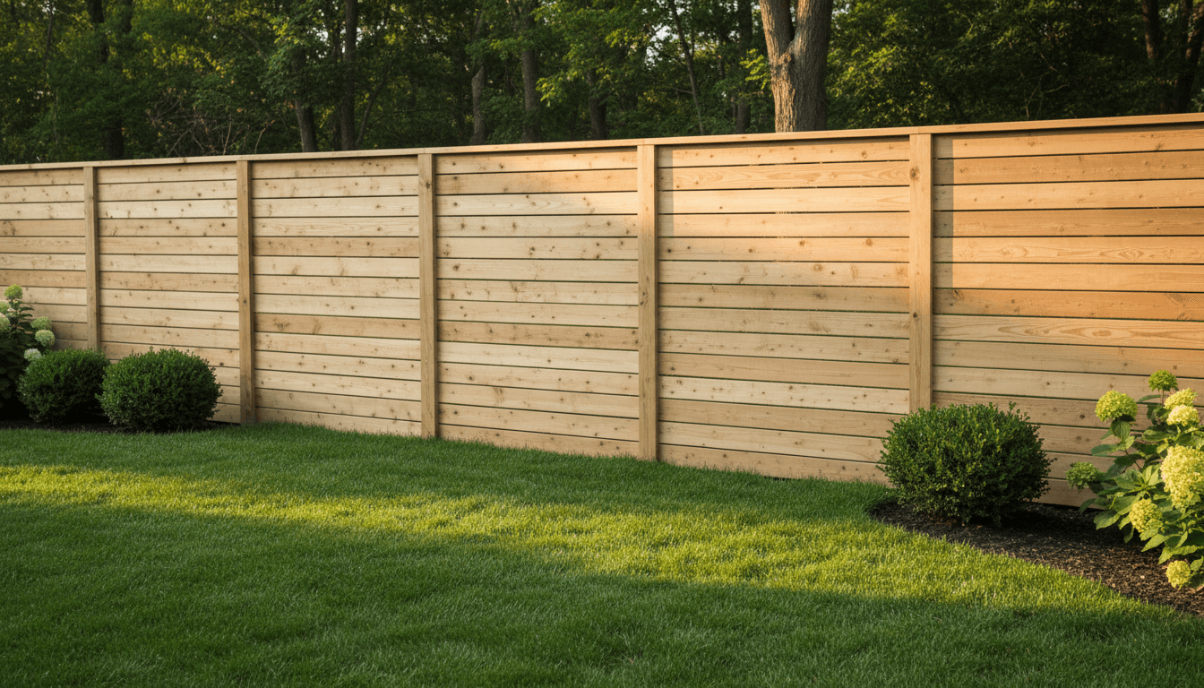Custom horizontal wood fence in a Fort Wayne backyard