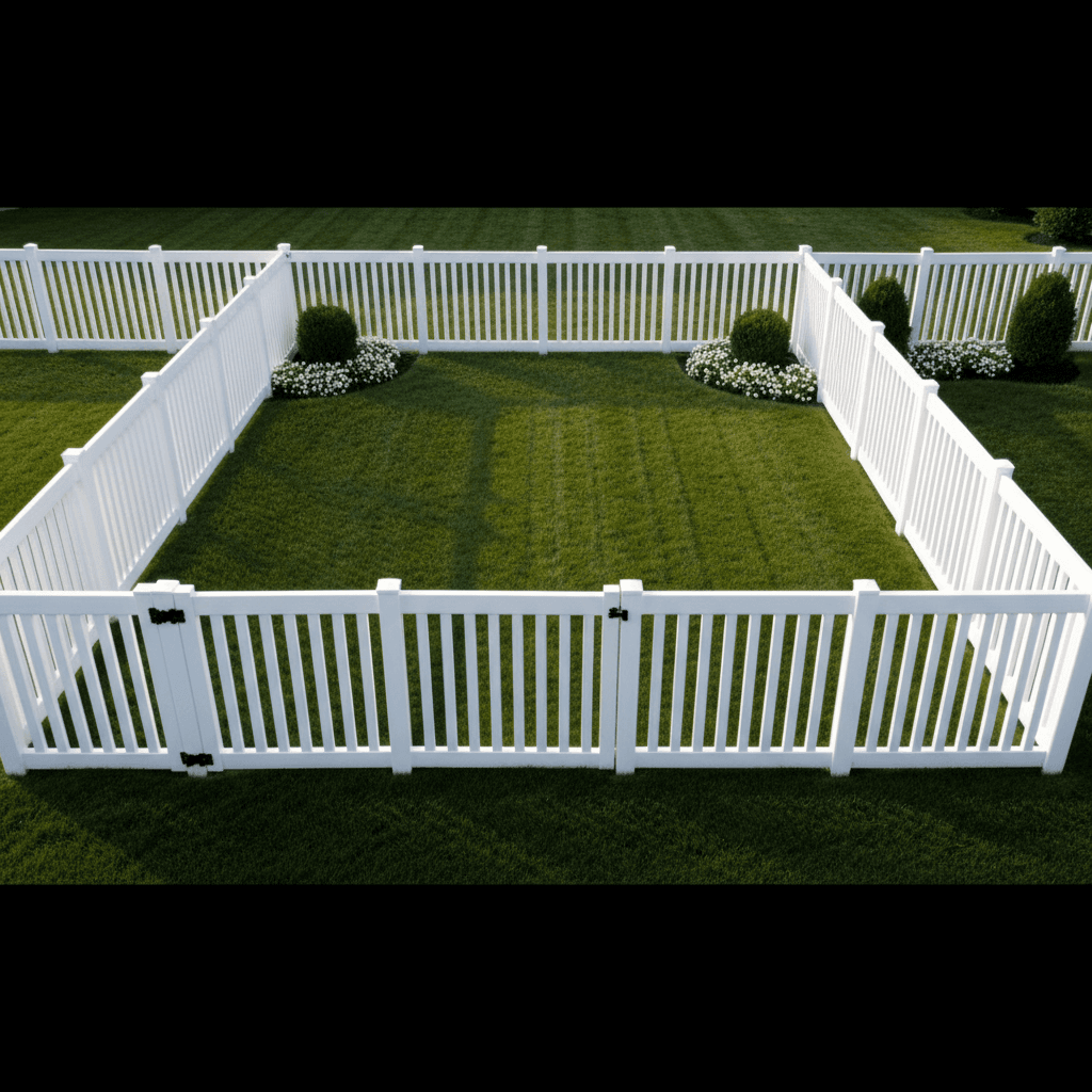White vinyl fence panels in a clean suburban backyard