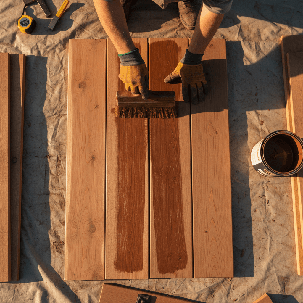 Deck finishing and staining work by professional contractor